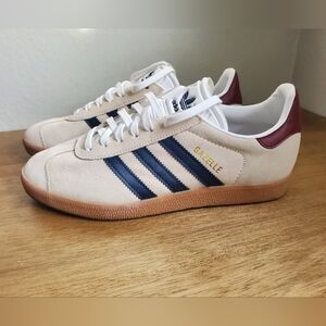 Adidas Gazelle Retro Suede Off White/blue/burgandy Womens 6.5